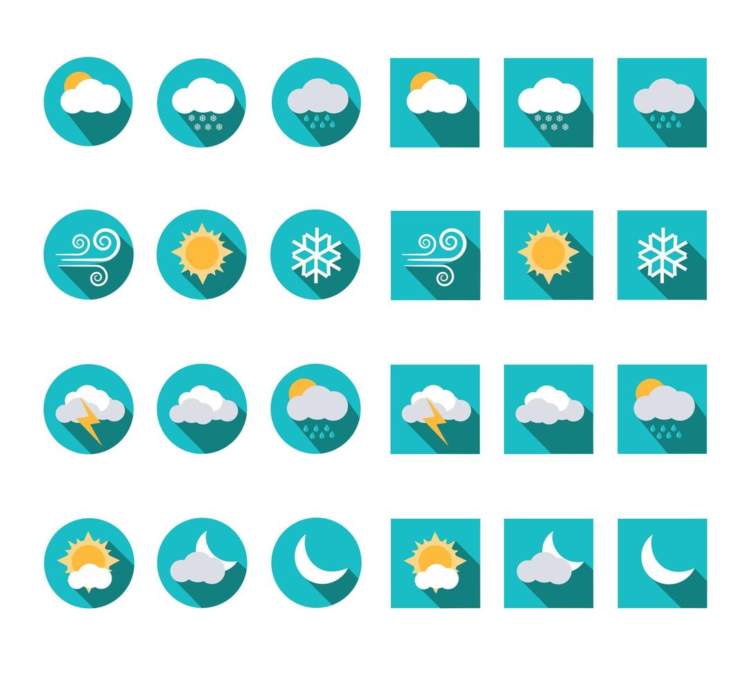väderprognos och meteorologi vektor ikonuppsättning pack