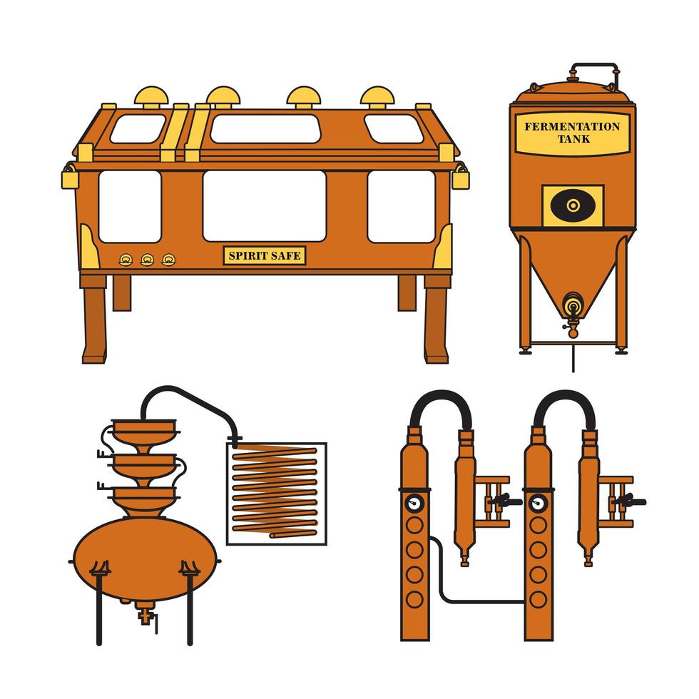 isolierte Brennereiausrüstung Vektor-Set Illustrationspaket vektor