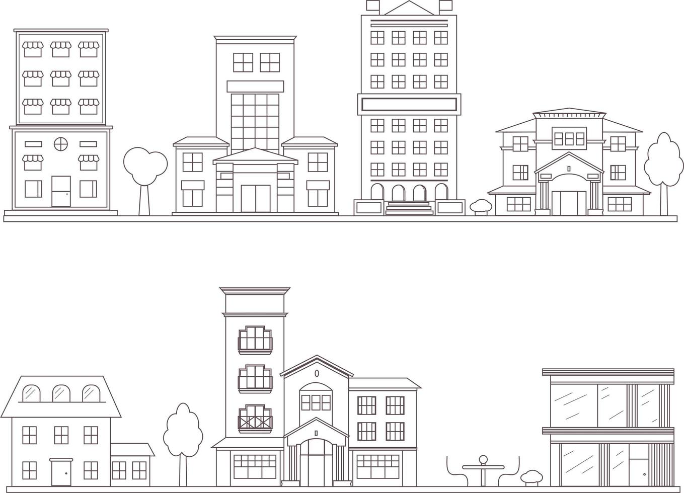 Linienvektorgebäude stellen Illustration von Häusern und Institutionen ein vektor