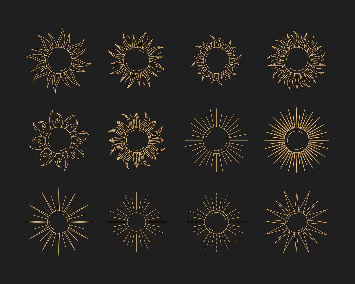 kontur sol logotyp designmallar - abstrakta designelement för dekoration i modern minimalistisk stil vektor