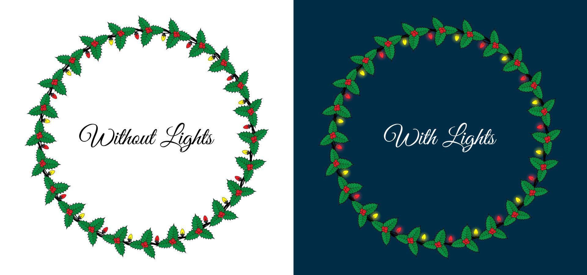 Weihnachtskranz mit Lichter Dekoration isoliert auf weiss. Illustrationsvektorgrafik des Weihnachtskranzes gut für Rahmendesign vektor