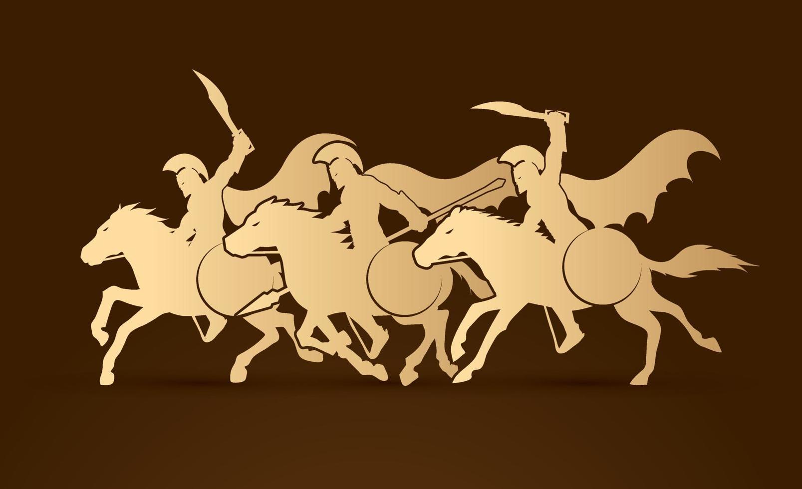 spartanischer Krieger, der Pferde mit Waffen reitet vektor