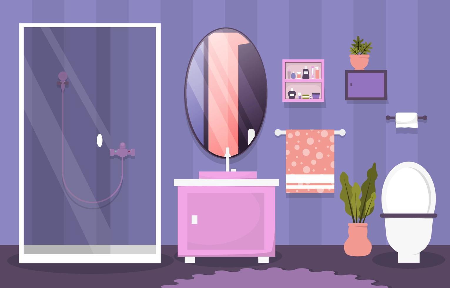 ren badrumsinredning spegel duschmöbler platt illustration vektor