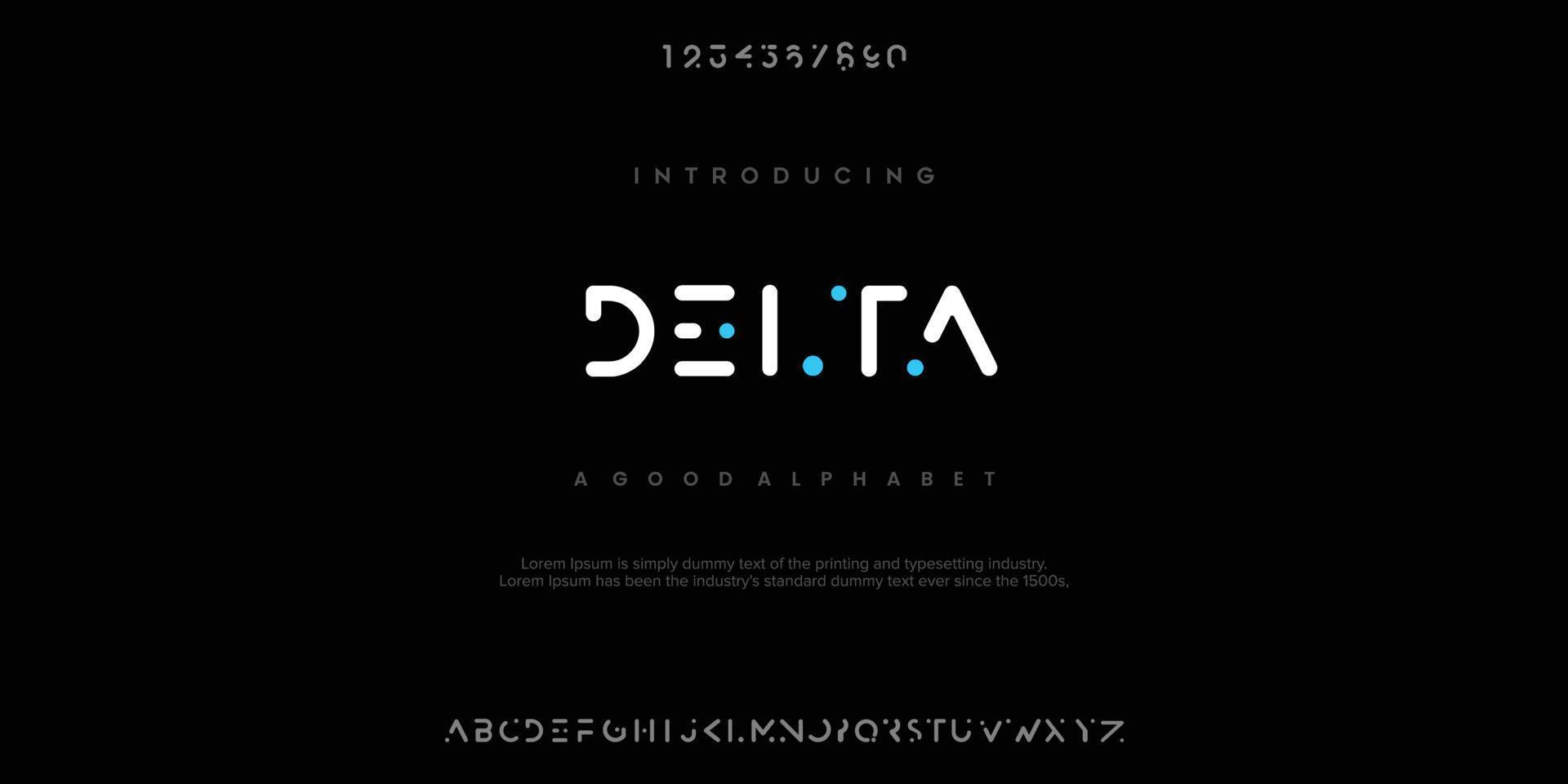 Delta moderne minimale abstrakte Alphabetschriften. Typografie-Technologie, Elektronik, Film, Digital, Musik, Zukunft, Logo-Kreativschrift. Vektor-Illustration vektor