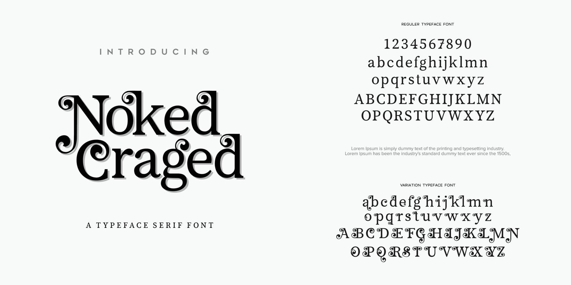 noked craged abstrakt mode teckensnitt alfabetet. minimal modern urban typsnitt för logotyp, varumärke etc. typografi typsnitt versaler gemener och nummer. vektor illustration