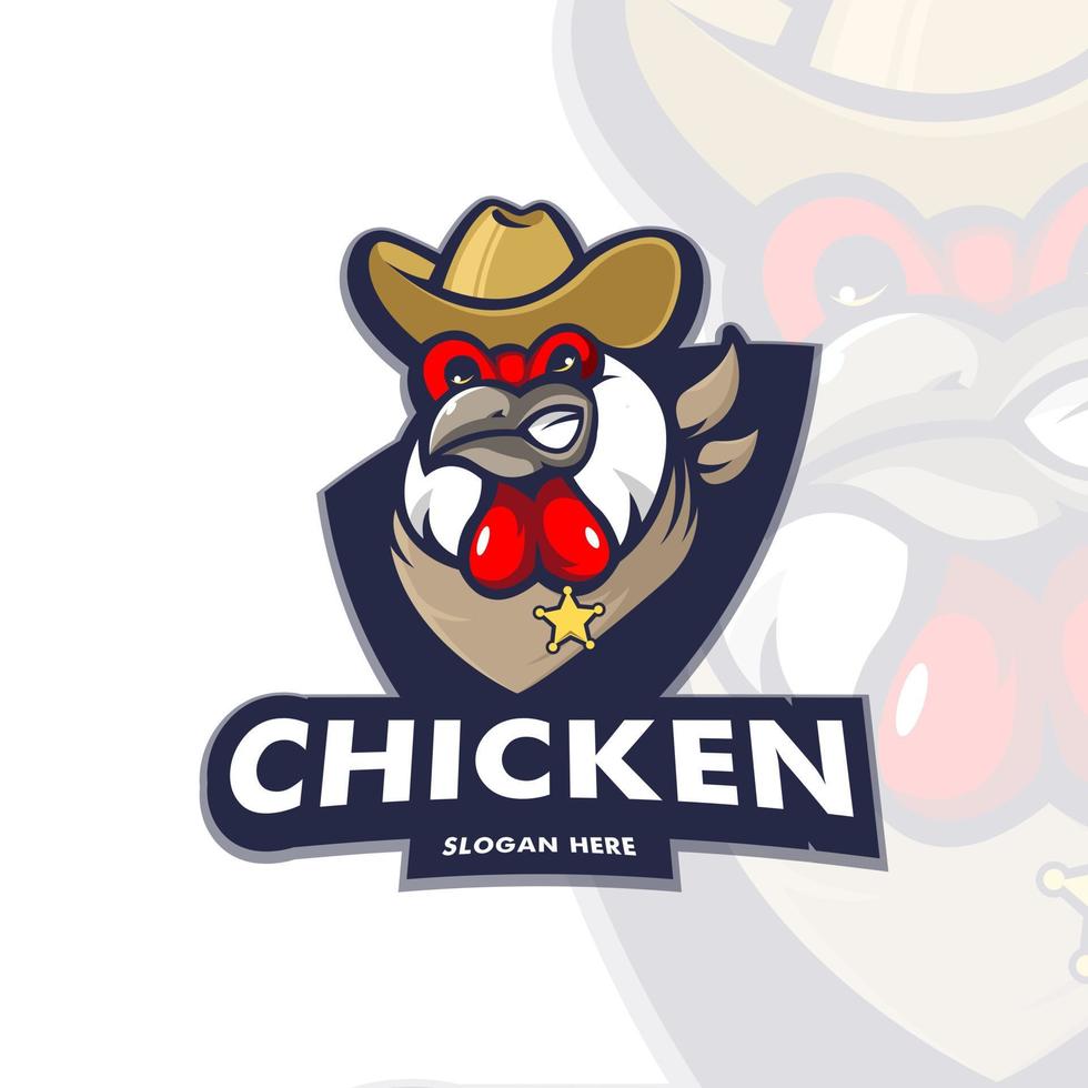 kyckling tupp bär cowboy sheriff kostym maskot logotyp design illustration vektor isolerad på vit bakgrund