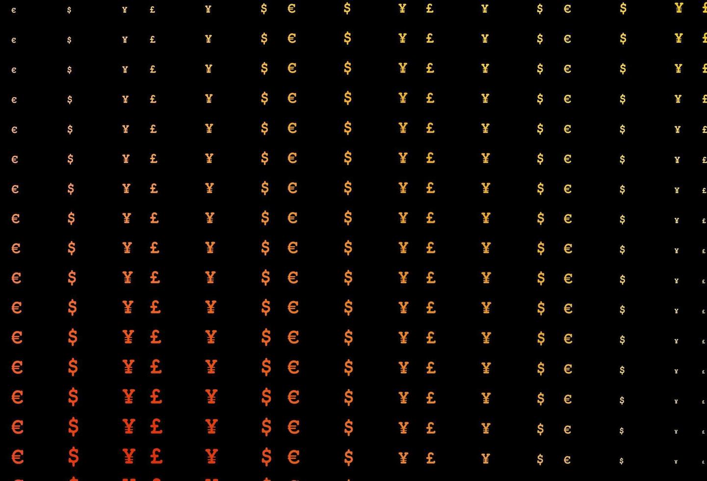 dunkelgelber, oranger Vektorhintergrund mit eur, usd, gbp, jpy. vektor
