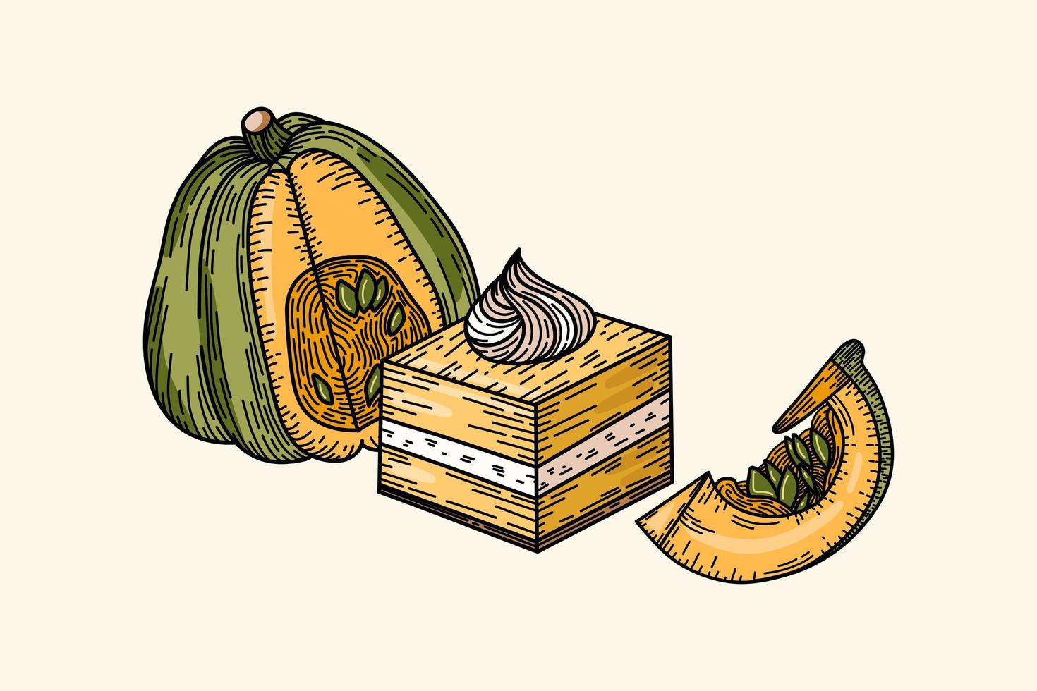 pumpa dessert sammansättning. en bit paj vektor illustration