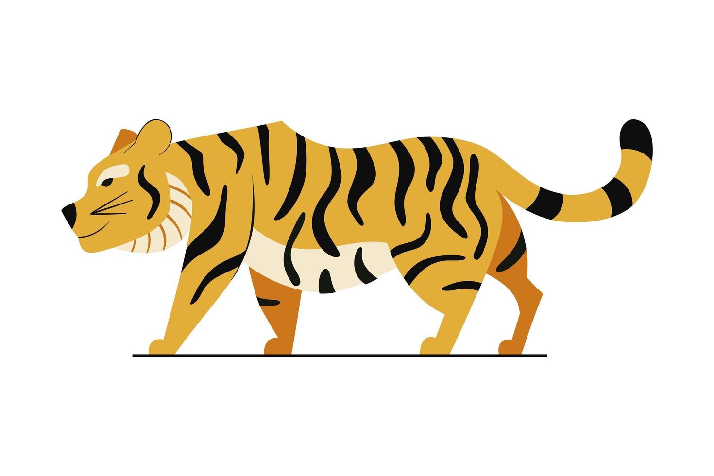 Vektor-Tiger-Seitenansicht isoliert auf weißem Hintergrund. Raubtierillustration vektor