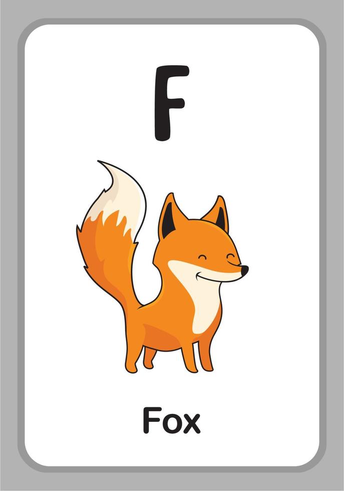 djur alfabet utbildning flashcards - f för räv vektor