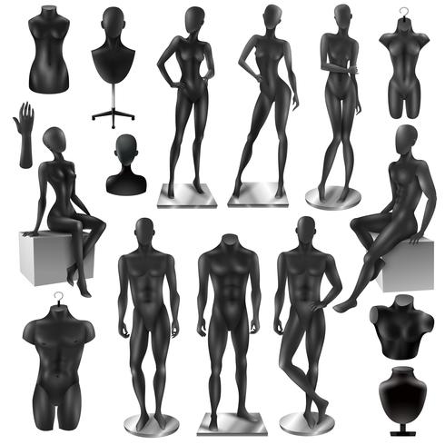 Mannequins Men Women Realisyic Black Set vektor