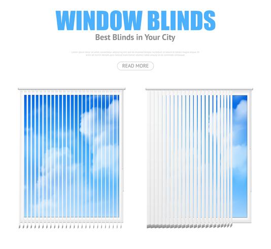 Zwei Fenster mit Jalousien mit Blick auf bewölkten Himmel vektor