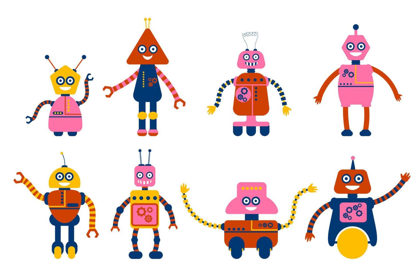 söta robotar för flickor isolerad på vit bakgrund. platt stil samling av leksaker. vektor