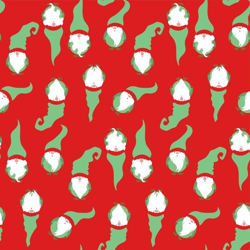 sömlös tryckuppsättning av jultomte, skandinavisk nordisk tomte, söt jultomtetomte. vektor illustration isolerad på röd bakgrund. xmas element för pappersdesign