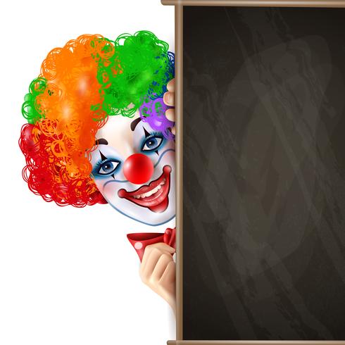 Clown leende ansikte från bakom blackboard vektor