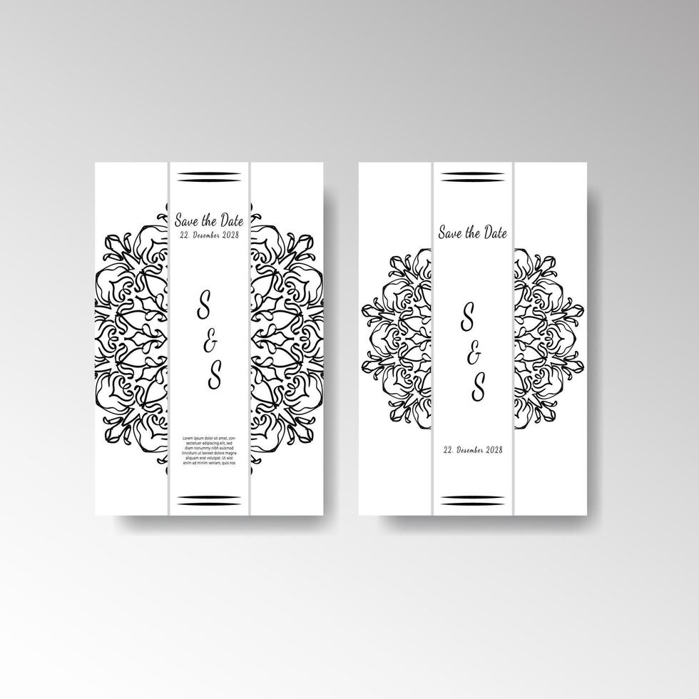 Speichern Sie das Datumseinladungskartendesign im Henna-Tattoo-Stil. dekoratives Mandala für Print-Plakat-Cover-Broschüren-Flyer-Banner. vektor