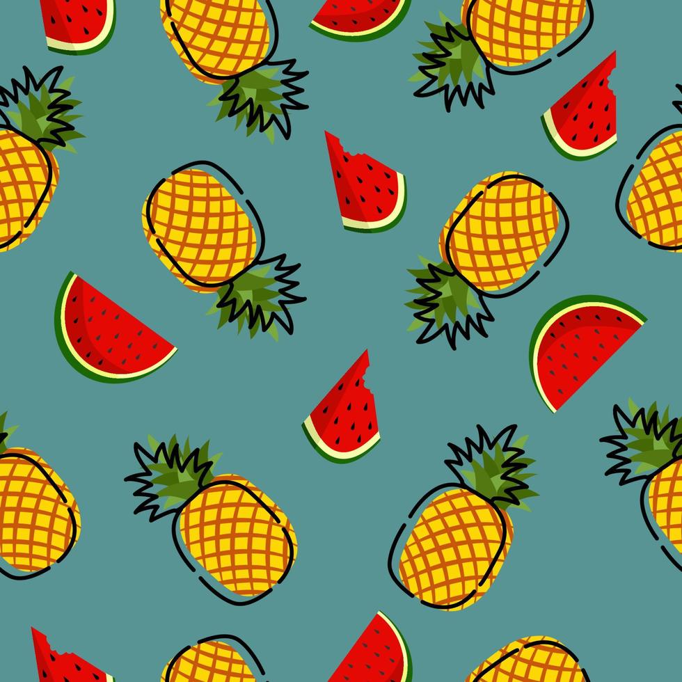 Wassermelone und Ananasfrucht nahtloser Musterhintergrund, Vektorillustration für Textildruck, Tapete, Modedesign vektor