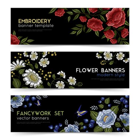 Floral Folk Stickerei Banner Set vektor