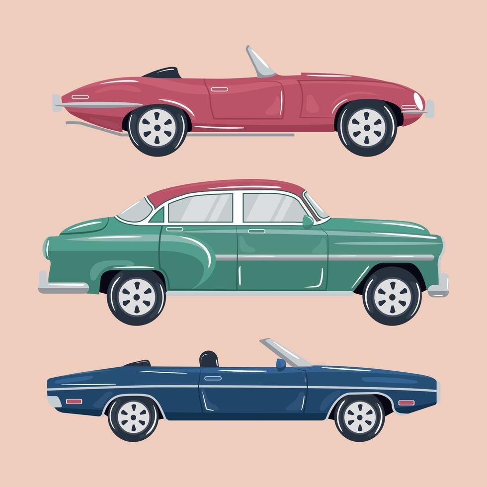 uppsättning av små vintage stil bilar vektor