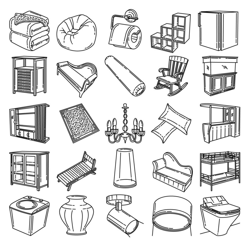 Möbel und Heimwerkzeuge Design Set Symbol Vektor. Gekritzel handgezeichnet oder Umriss-Icon-Stil vektor