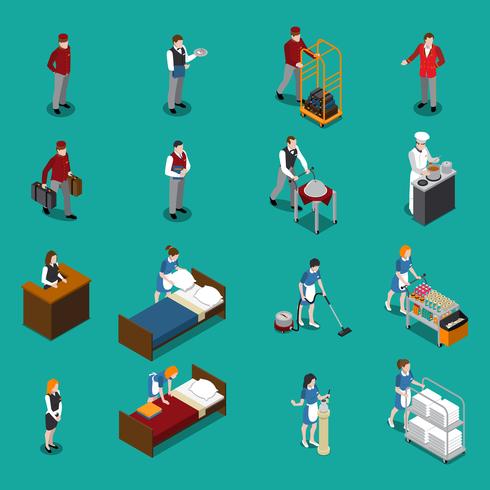 Hotelpersonal Isometric Set vektor