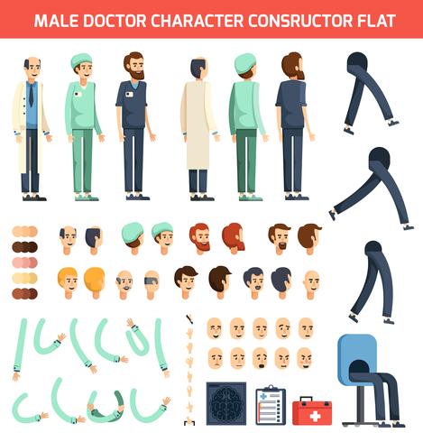 Man Doctor Character Constructor Flat vektor