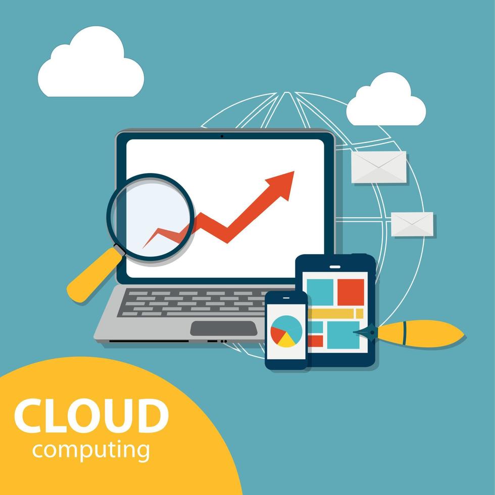 cloud computing koncept på olika elektroniska enheter. vektor