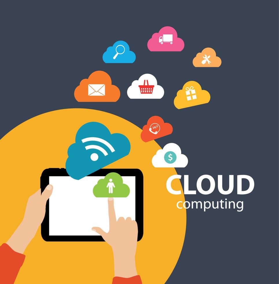 cloud computing koncept på olika elektroniska enheter. vektor