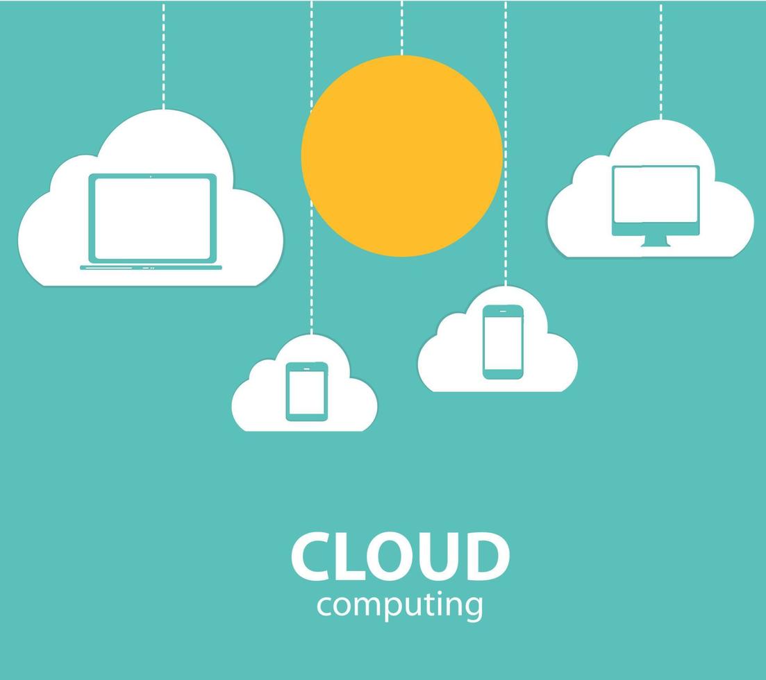 cloud computing koncept på olika elektroniska enheter. vektor