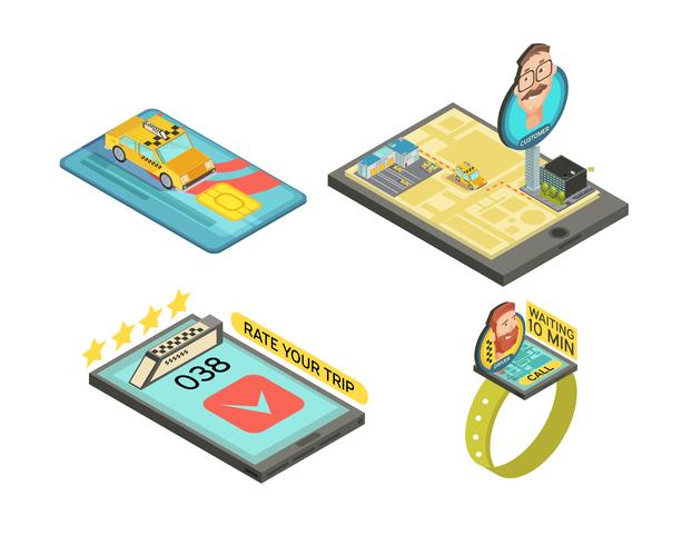 Ring Taxi Av Gadget Isometric Compositions vektor