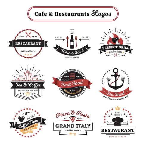 Café och restaurang Logos Vintage Design vektor