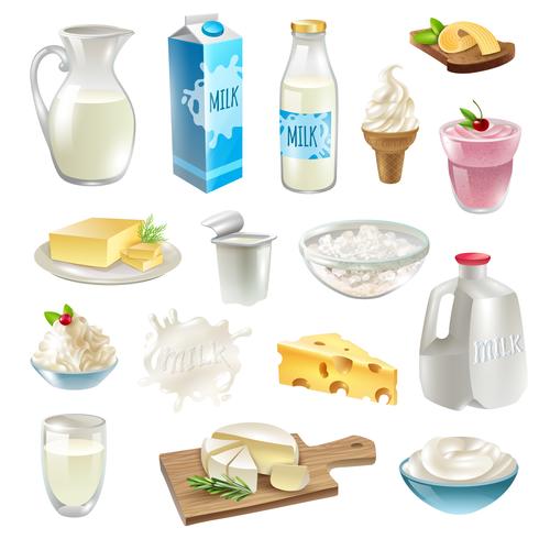 Mjölkprodukter Ikoner Set vektor