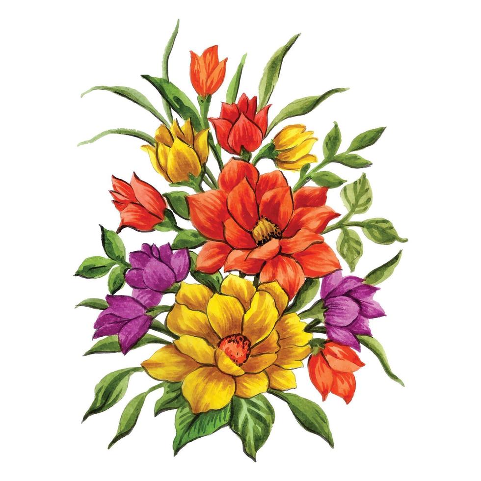 vacker akvarell bukett blommor vektor