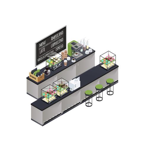 Isometrisk kaffebarskomposition vektor