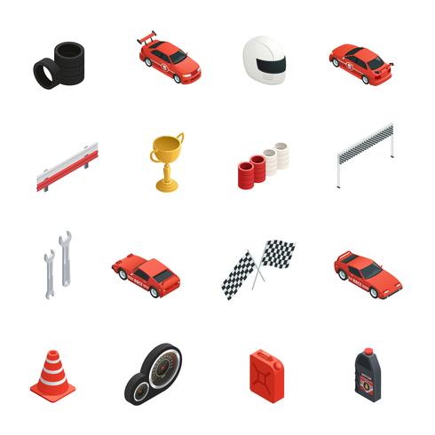 racing isometric icons set vektor