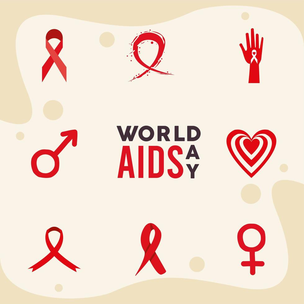 nio ikoner för World Aids Day vektor