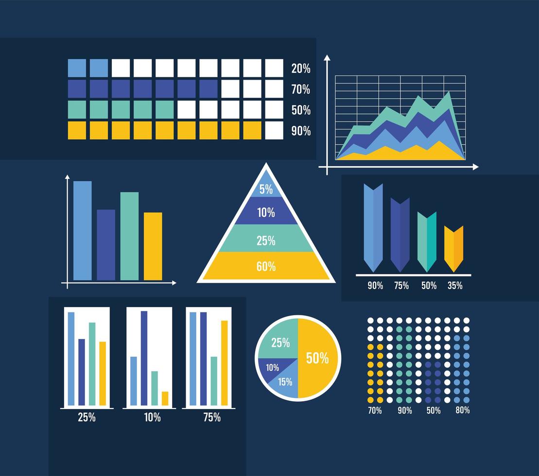 åtta statistik infographics ikoner vektor