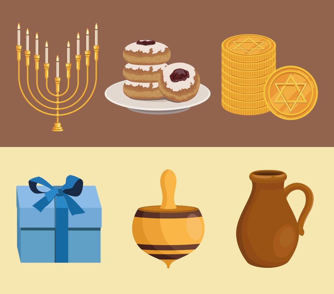 sex glada Hanukkah ikoner vektor