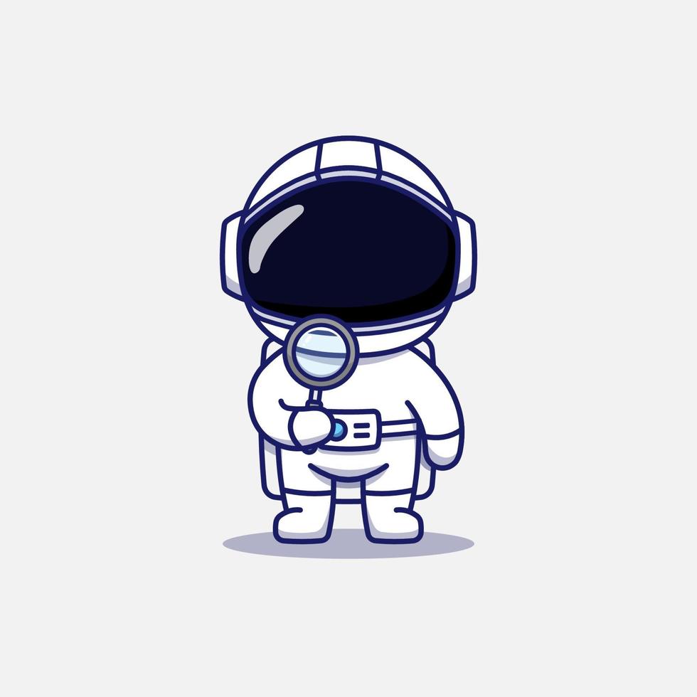 gullig astronaut som håller ett förstoringsglas vektor