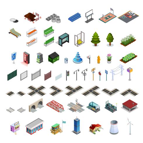 City Map Constructor Isometric Elements Collection vektor