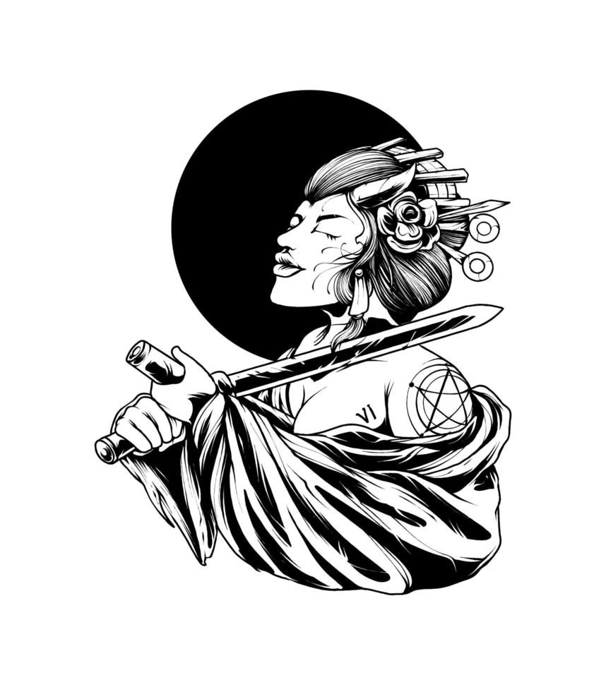 Frau Geisha Seppuku Silhouette Illustration vektor