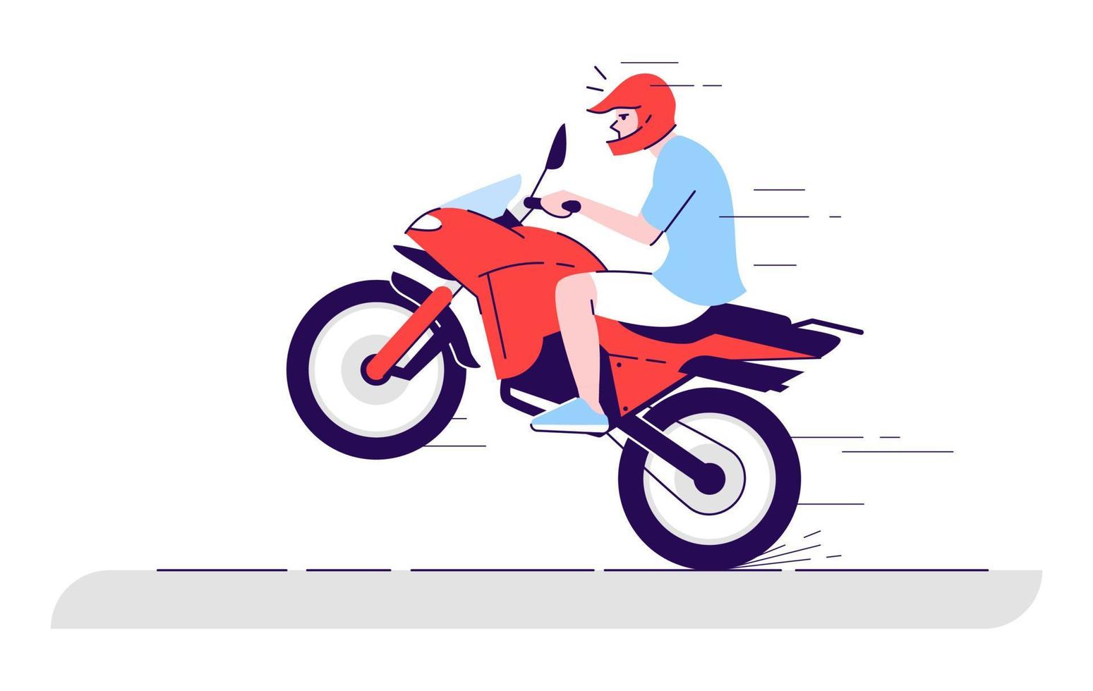 Mann auf der flachen Doodle-Illustration des Motorrads. extremes Fahrradfahren. Nahverkehrsmittel. Kerl, der Motorrad-Stunt macht. Indonesien Tourismus 2D-Cartoon-Figur mit Umriss für die kommerzielle Nutzung vektor