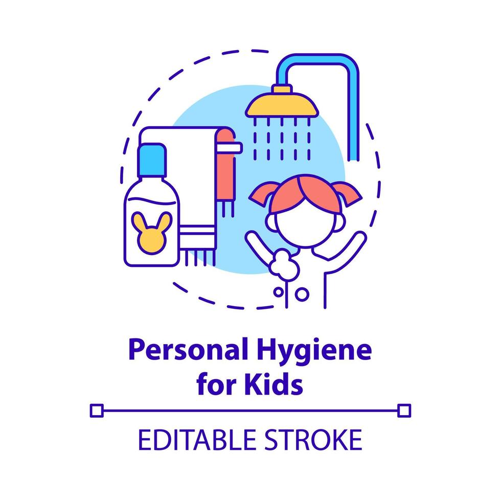 personlig hygien för barn koncept ikon. lära barn av hygien rutin abstrakt idé tunn linje illustration. tvätta händer och tänder. vektor isolerade kontur färgritning. redigerbar linje