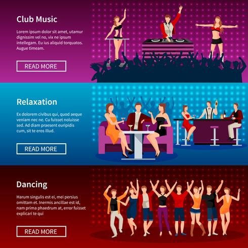 Nattliv Dance Club Flat Banners Set vektor