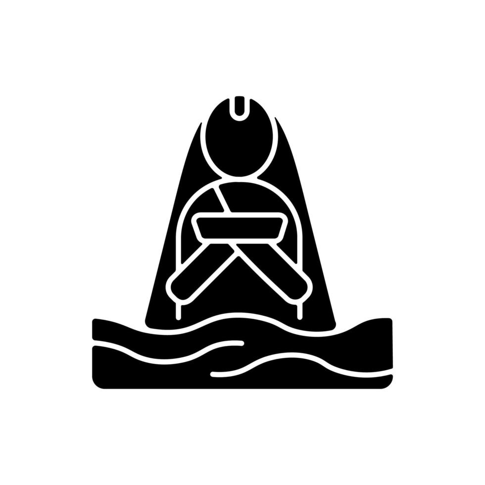 chhath puja antika festival svart glyfikon. ber om välbefinnande och rikedom. meditation i vatten. chhath parva. religiösa ritualer. siluett symbol på vitt utrymme. vektor isolerade illustration