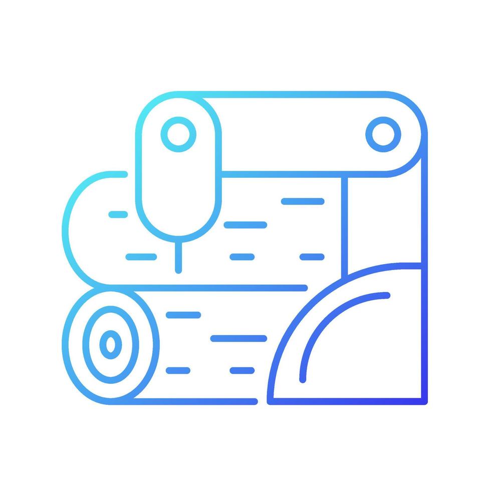 Holzverarbeitung Gradienten linearer Vektor-Symbol. Holzrahmenmaschine. fortschrittliche Automatisierung in der holzverarbeitenden Industrie. dünne Linie Farbsymbol. Piktogramm im modernen Stil. Vektor isolierte Umrisszeichnung