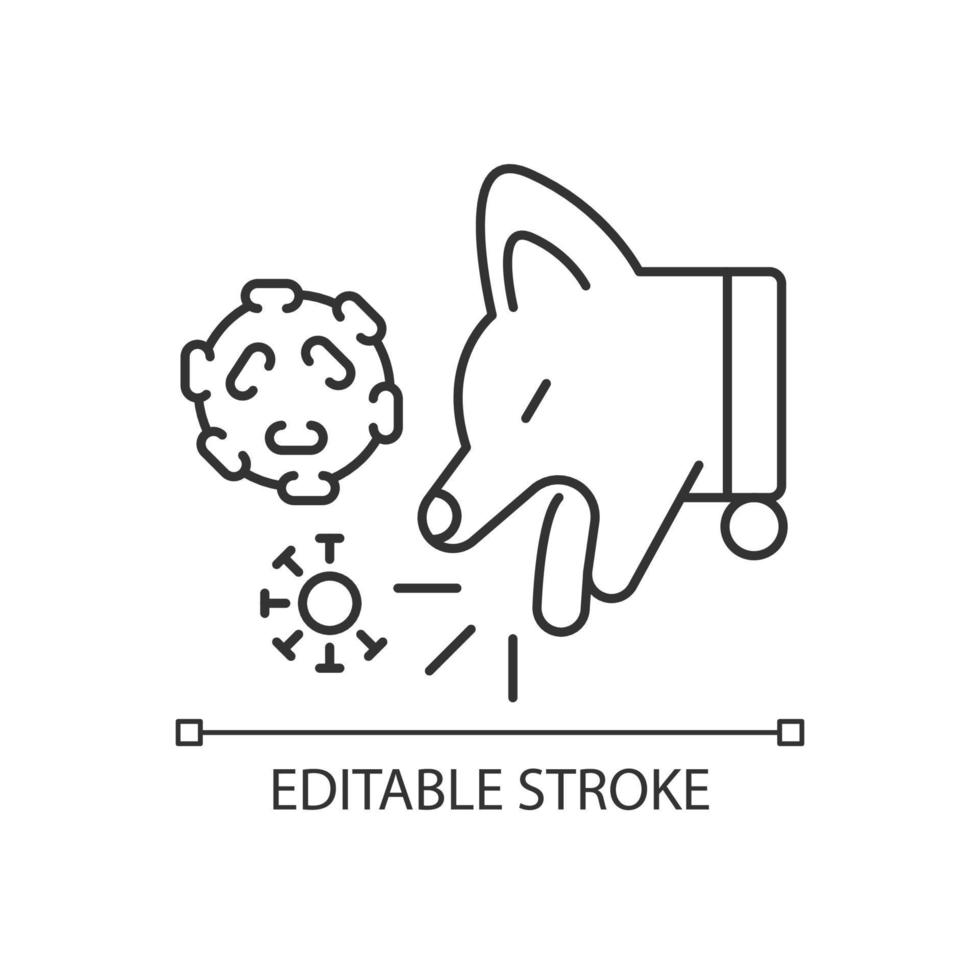 Zwingerhusten lineares Symbol. Infektiöse Bronchitis bei Hunden. das Atmungssystem von Haustieren, das die Krankheit beeinflusst. dünne Linie anpassbare Illustration. Kontursymbol. Vektor isolierte Umrisszeichnung. bearbeitbarer Strich