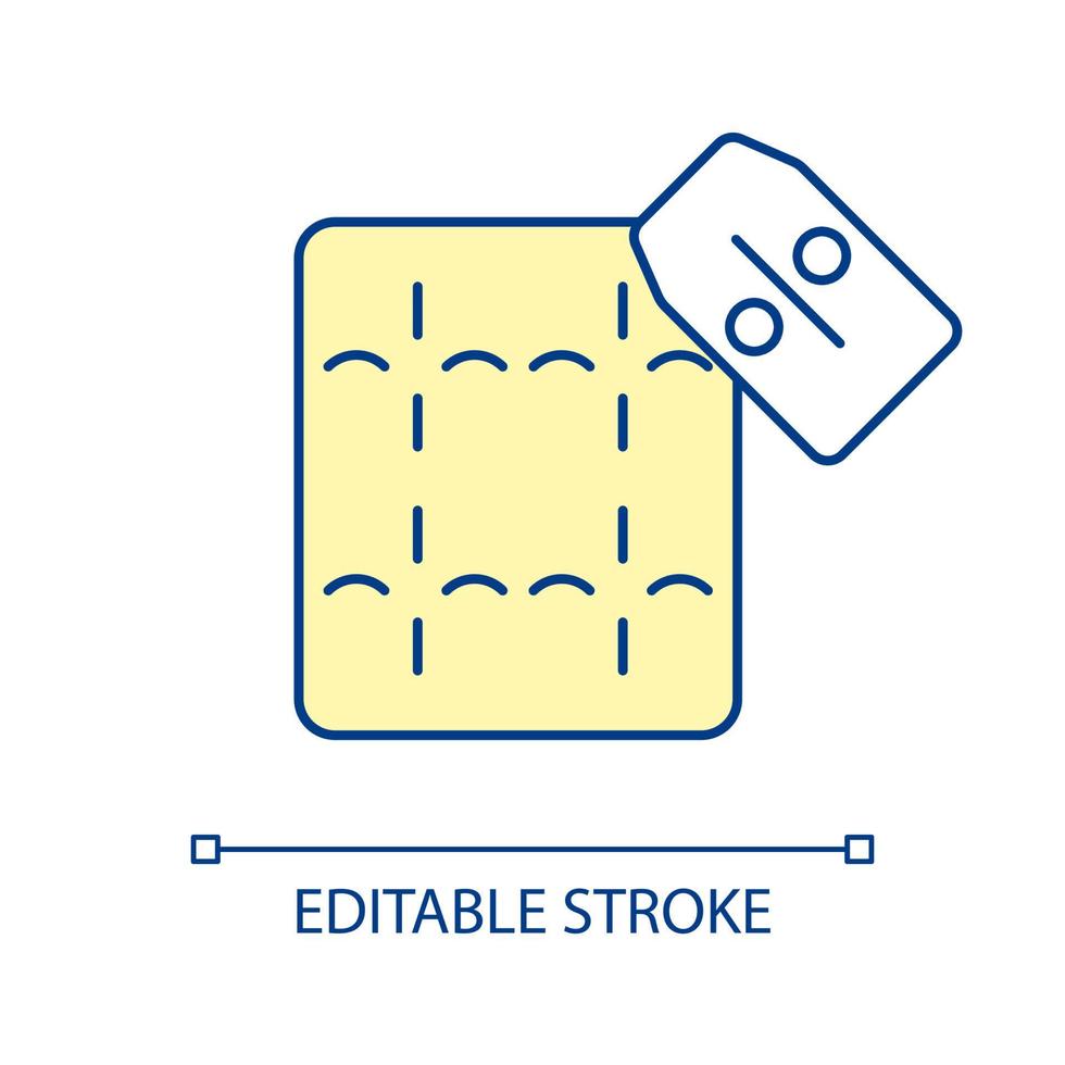 Matratze mit Rabatt-RGB-Farbsymbol. Hochwertiges Möbel zum Verkauf. bequeme und günstige Matratze kaufen. kostengünstigeres Pad. isolierte Vektor-Illustration. einfache gefüllte Strichzeichnung vektor
