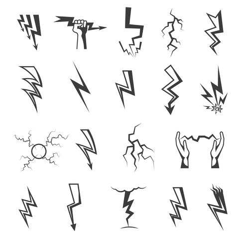 Blitz-Monochrom-Icons Set vektor