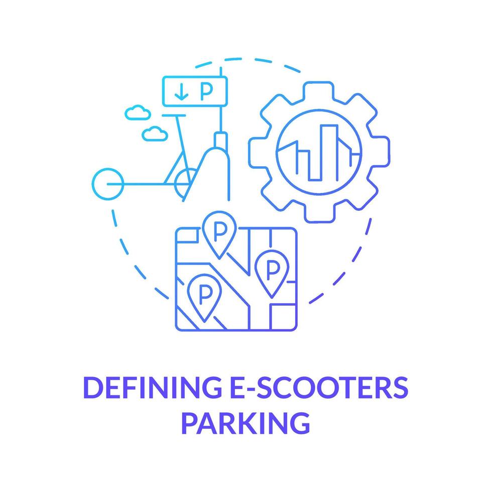 definiera e-skotrar parkering blå lutning koncept ikon. skoter dela förordning abstrakt idé tunn linje illustration. laddstationer. följa restriktioner. vektor isolerade kontur färgritning